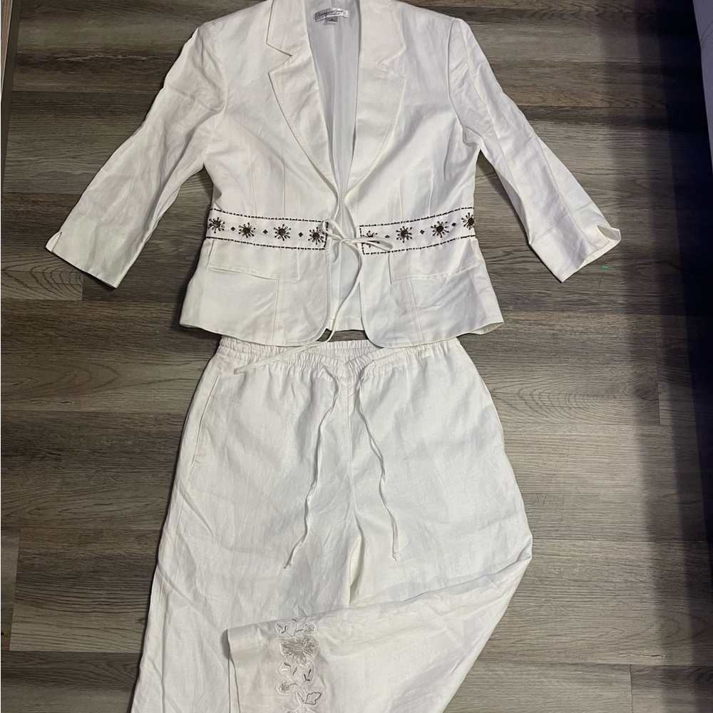 Coldwater Creek Ivory Embroidered Blazer and pants Set